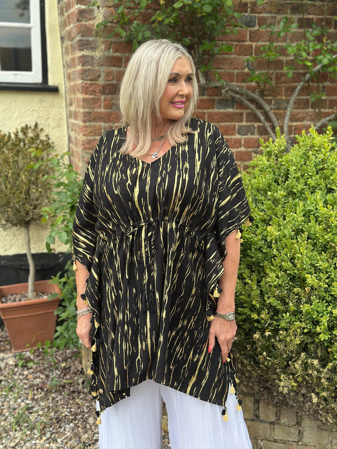 Luxe Print Tassel Kaftan - Malissa J | Black/Gold