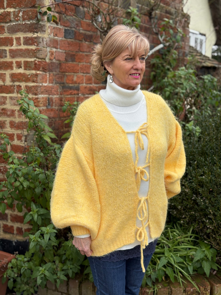 Tie Front Knit Cardigan | Yellow
