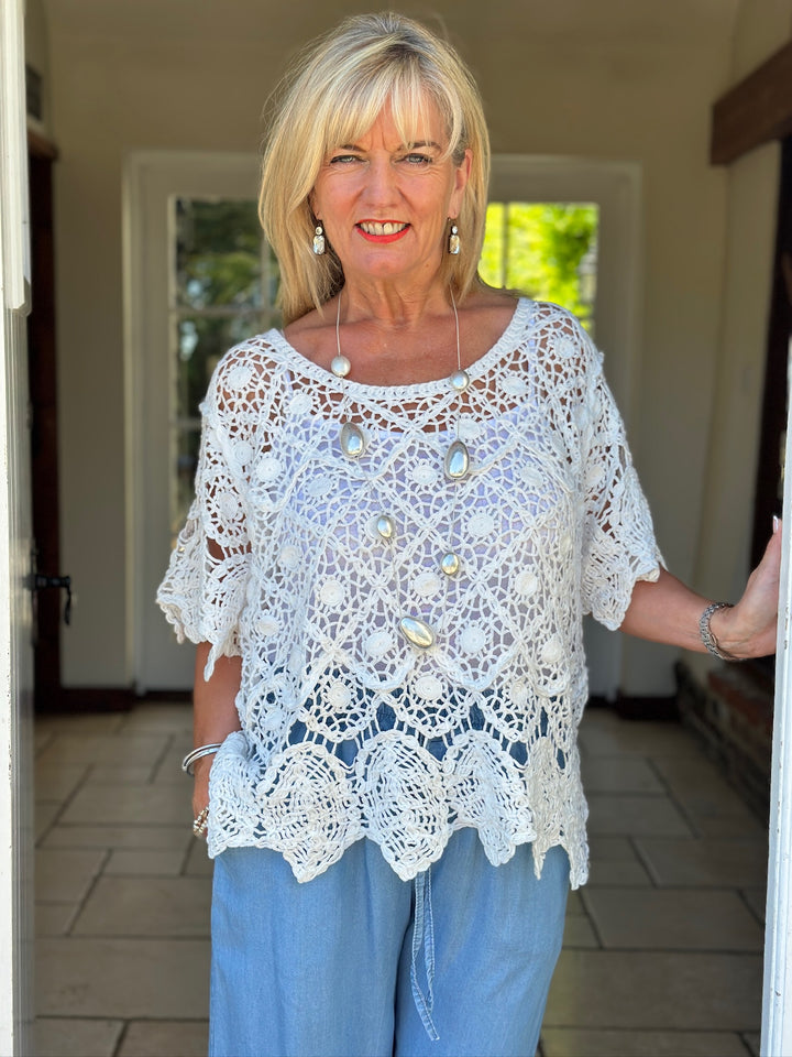 Two Piece Cotton Crochet Top | White