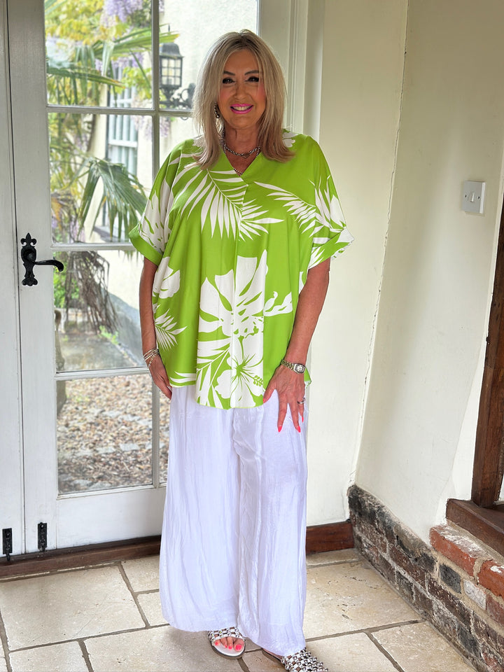 Tropical Print Tunic Top | Lime Green