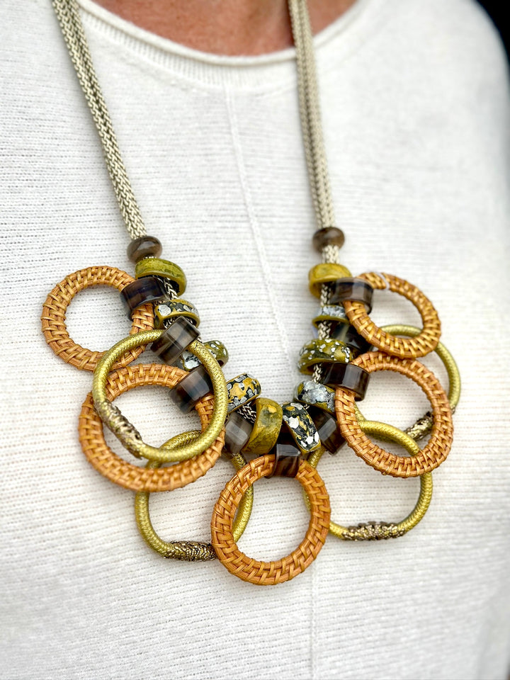 Short Mustard Layered Beaded Necklace