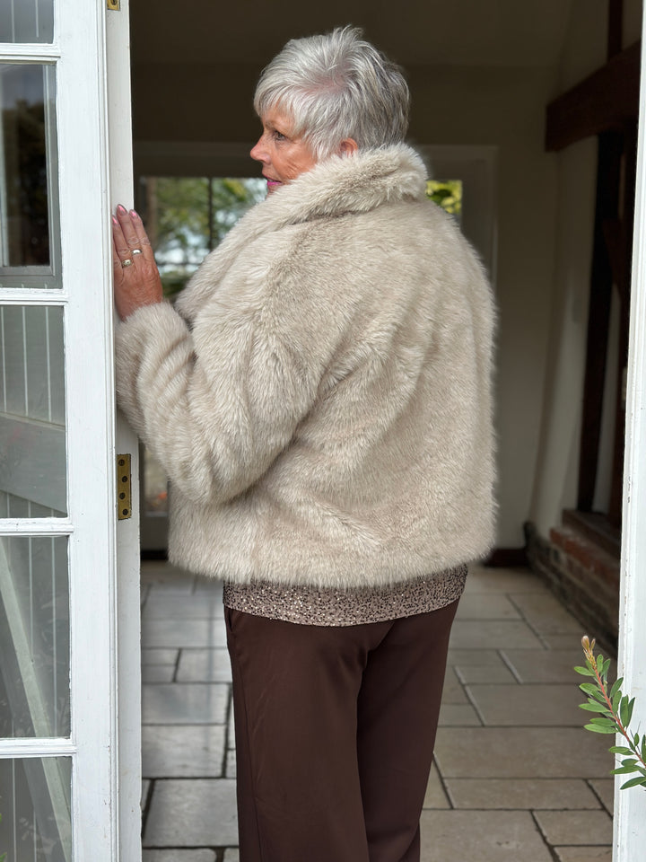 Faux Fur Collared Jacket | Beige