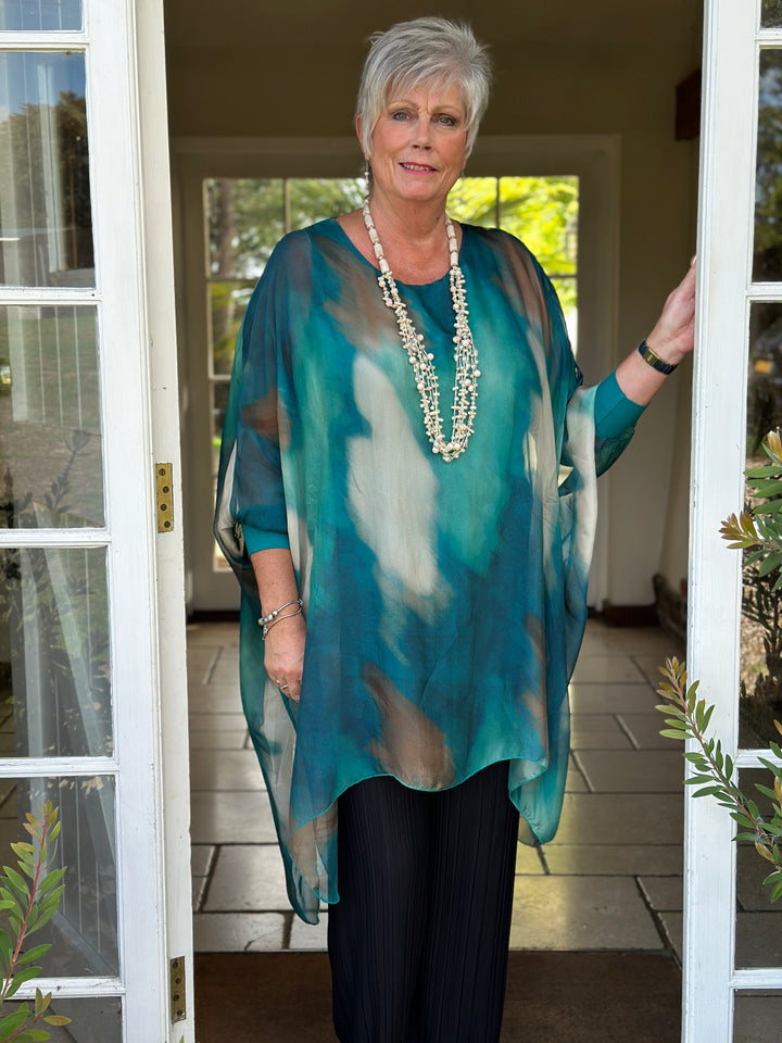 Bella Watercolour Silk Blouse | Aqua