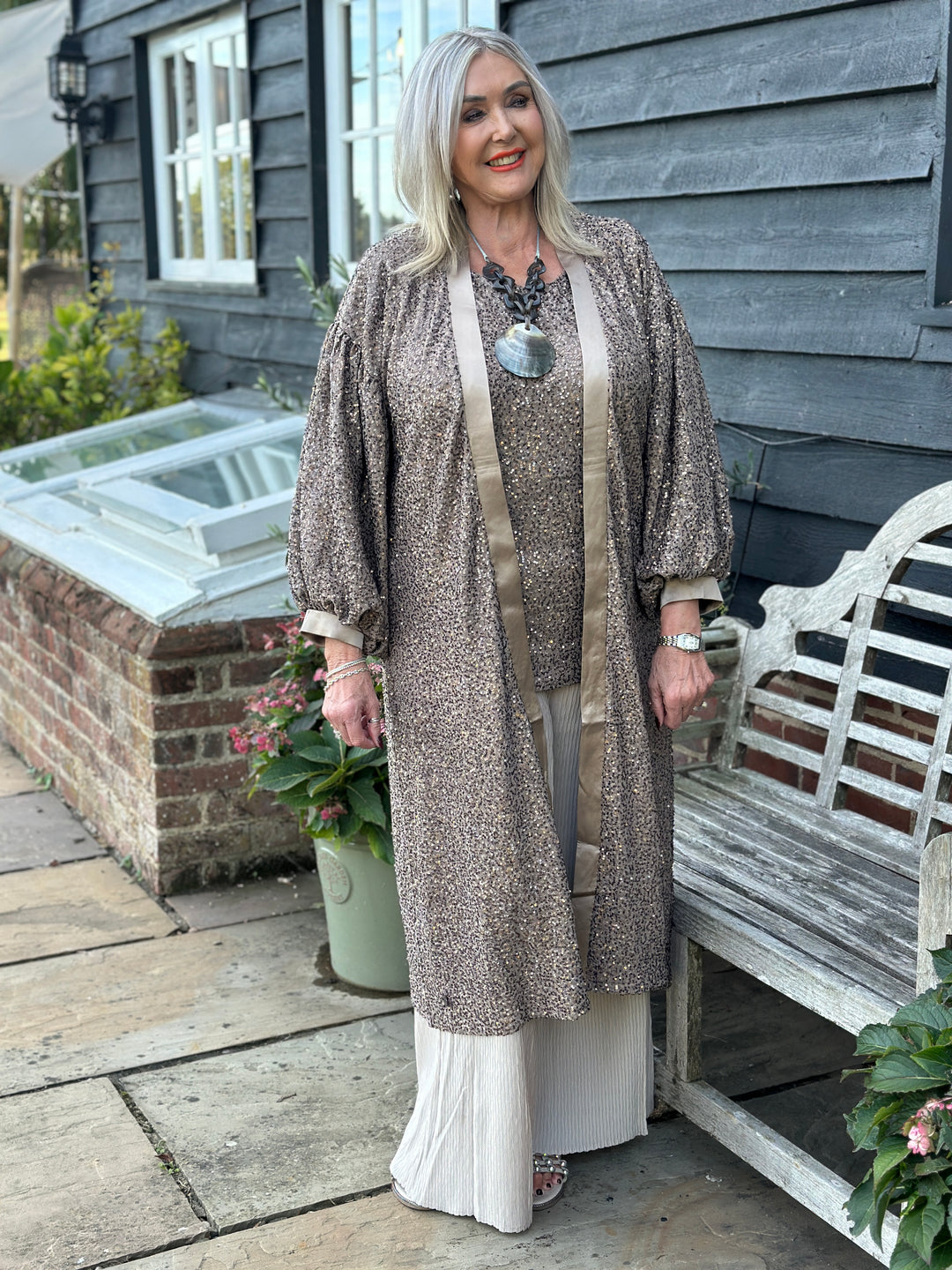 Sequin Longline Cardigan - Malissa J | Latte