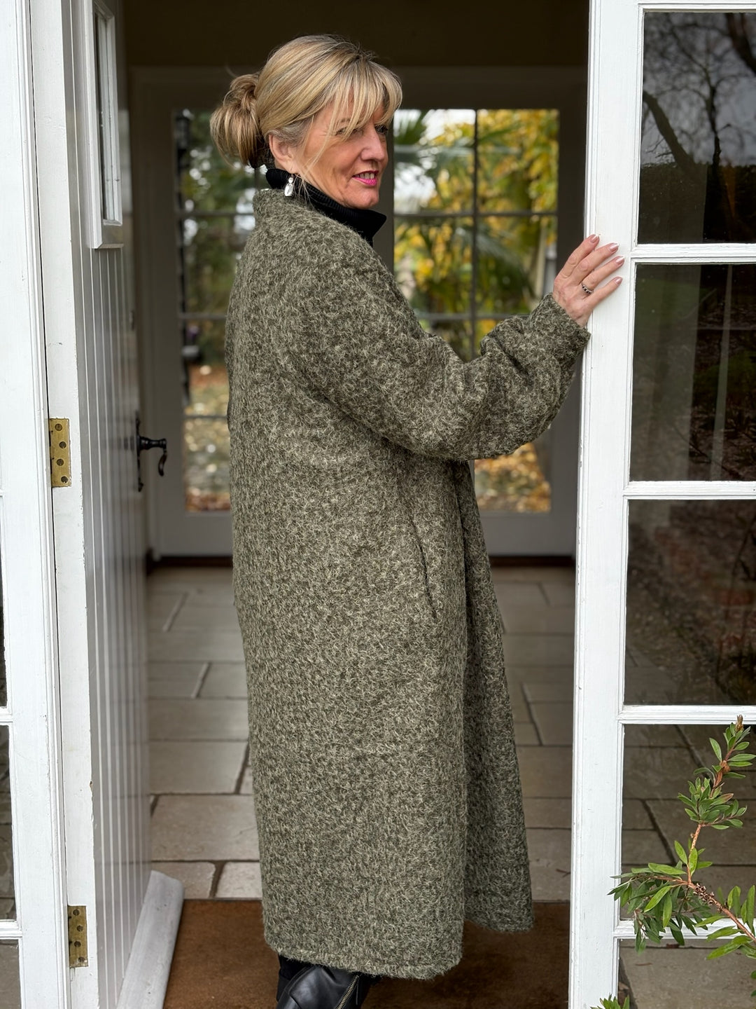 Brushed Longline Coat | Olive Green