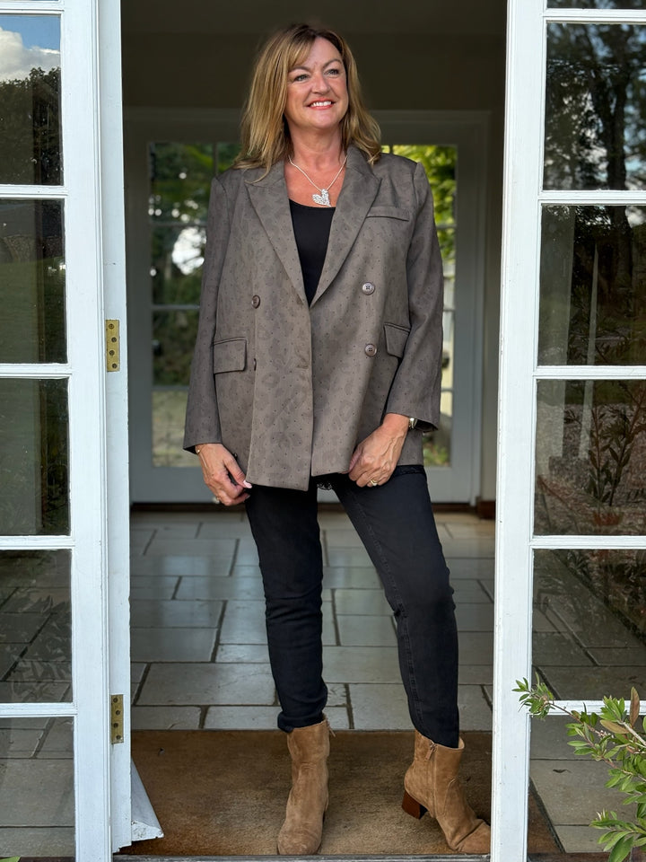 Embellished Leopard Blazer - Malissa J | Stone