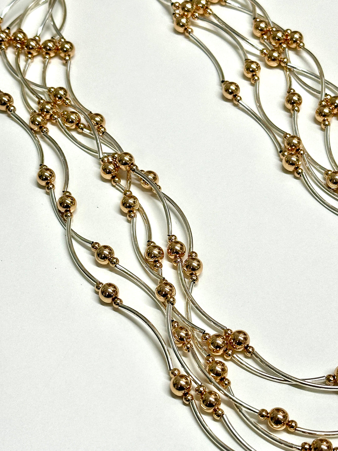 Layered Multi-Strand Beaded Necklace | Silver & Rose Gold
