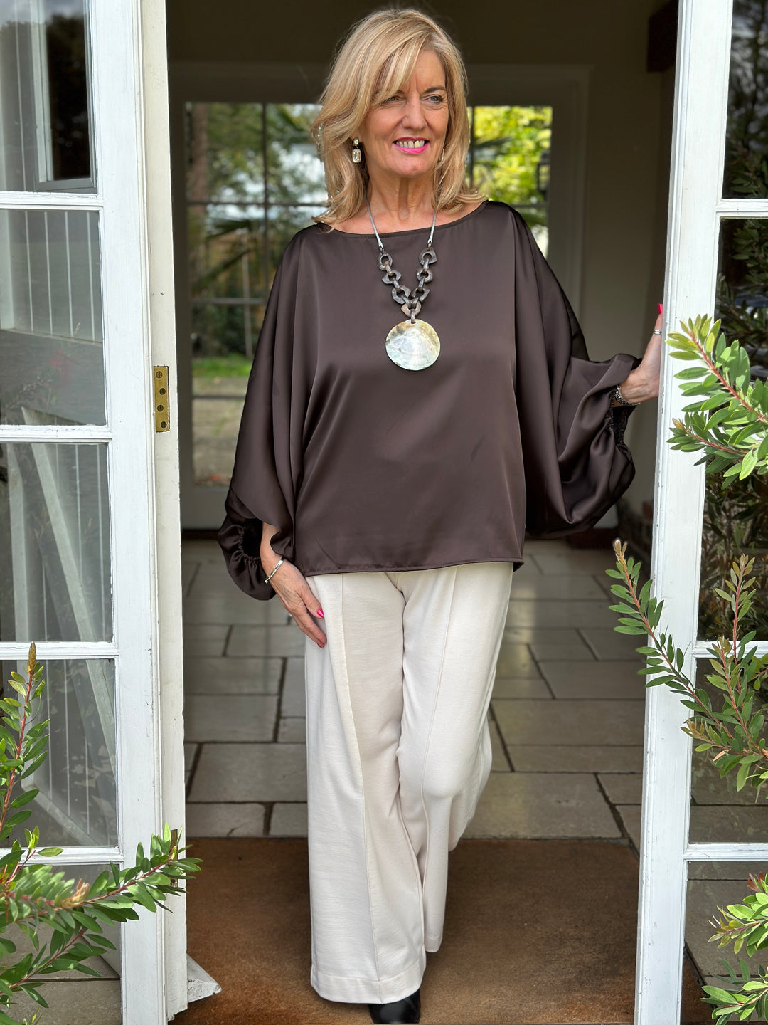 Satin Batwing Top | Chocolate