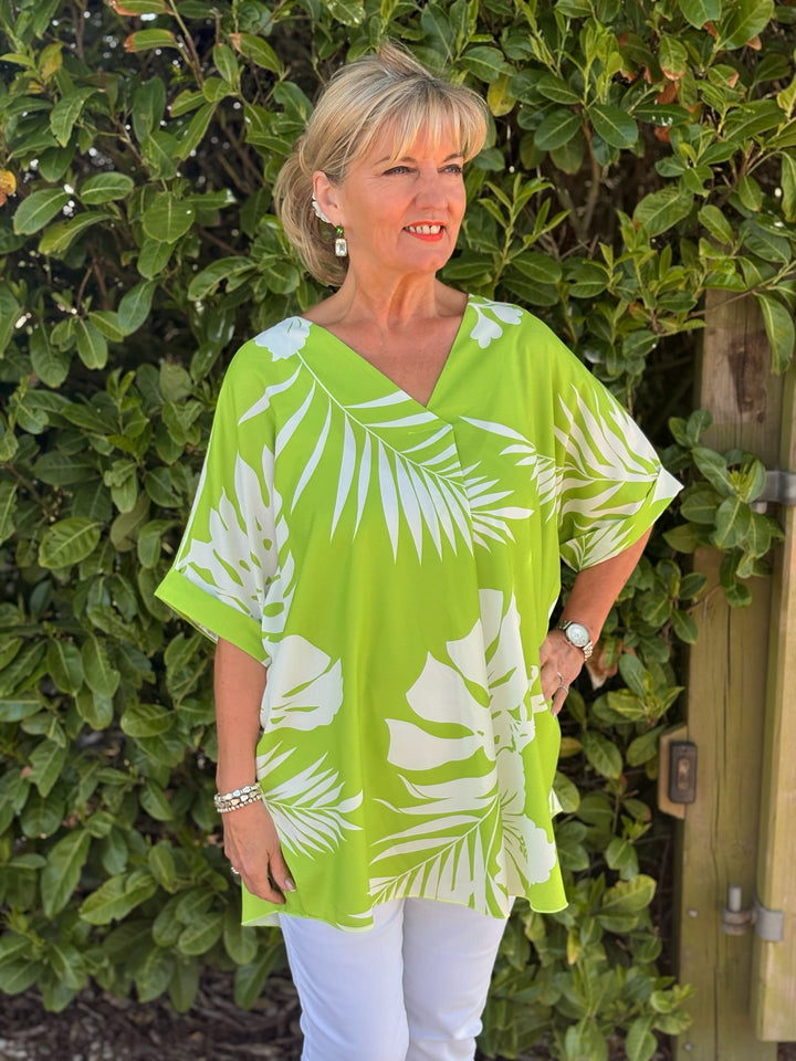 Tropical Print Tunic Top | Lime Green