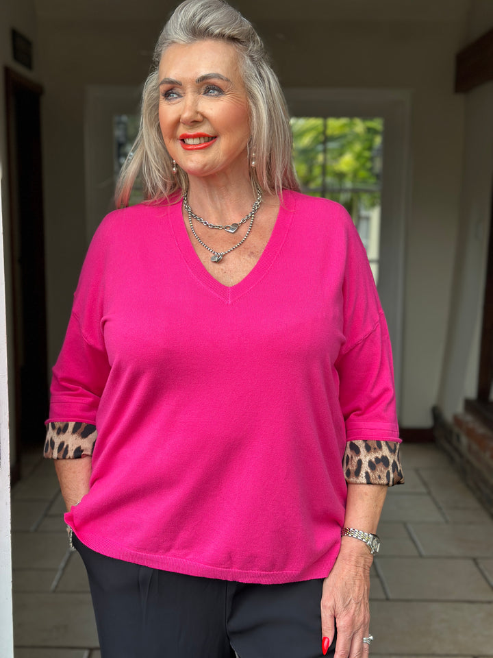 Leopard Cuff Jumper - Malissa J | Fuchsia