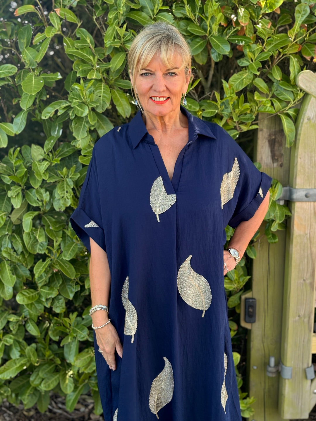 Shimmer Leaf Tunic Dress | Navy