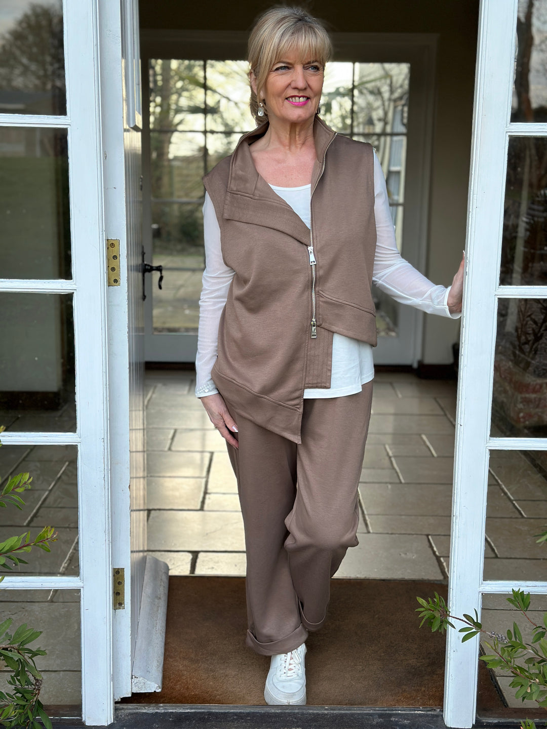 Asymmetrical Two Way Zip Sleevless Jacket - Malissa J | Brown