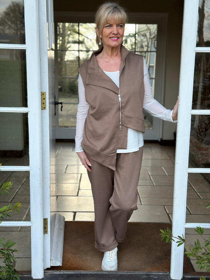 Asymmetrical Two Way Zip Sleevless Jacket - Malissa J | Brown