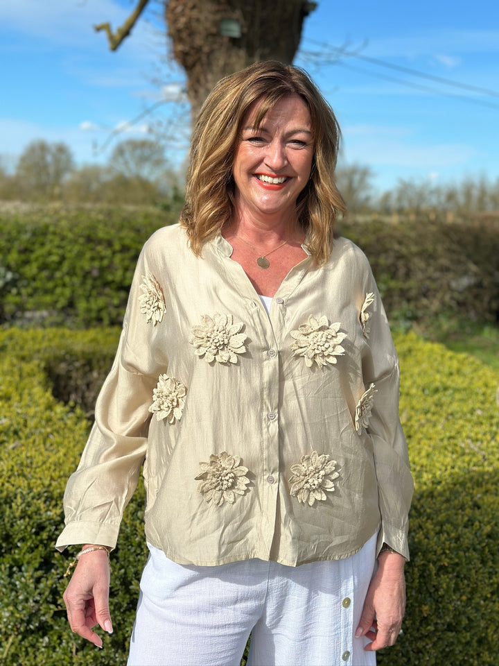 Blouse With Flower Detail  - Malissa J | Caramel