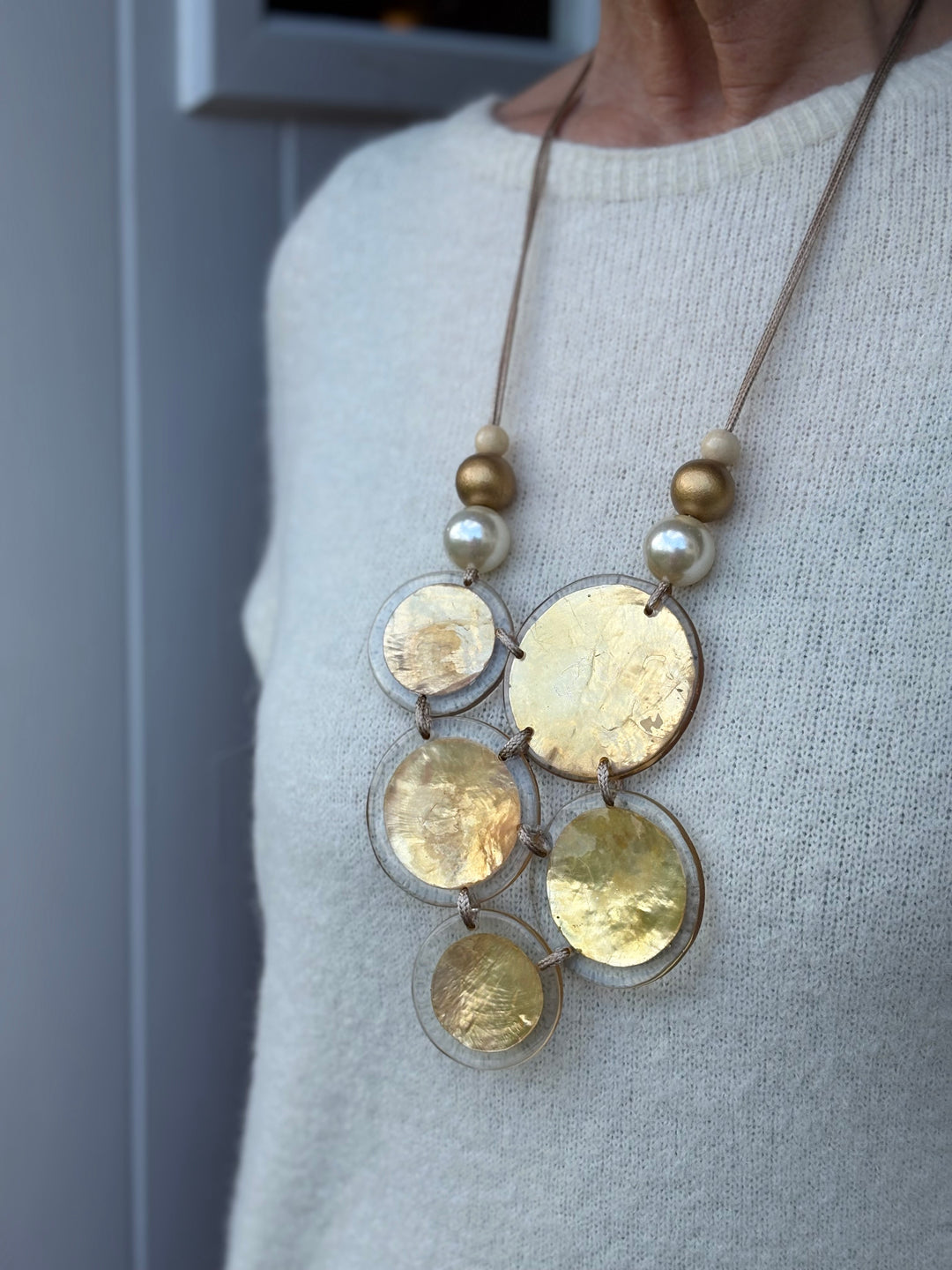 Metallic Multi Large Disc Necklace | Gold