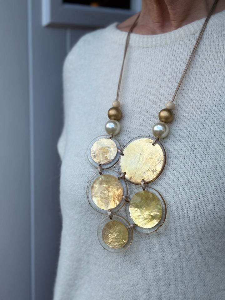Metallic Multi Large Disc Necklace | Gold