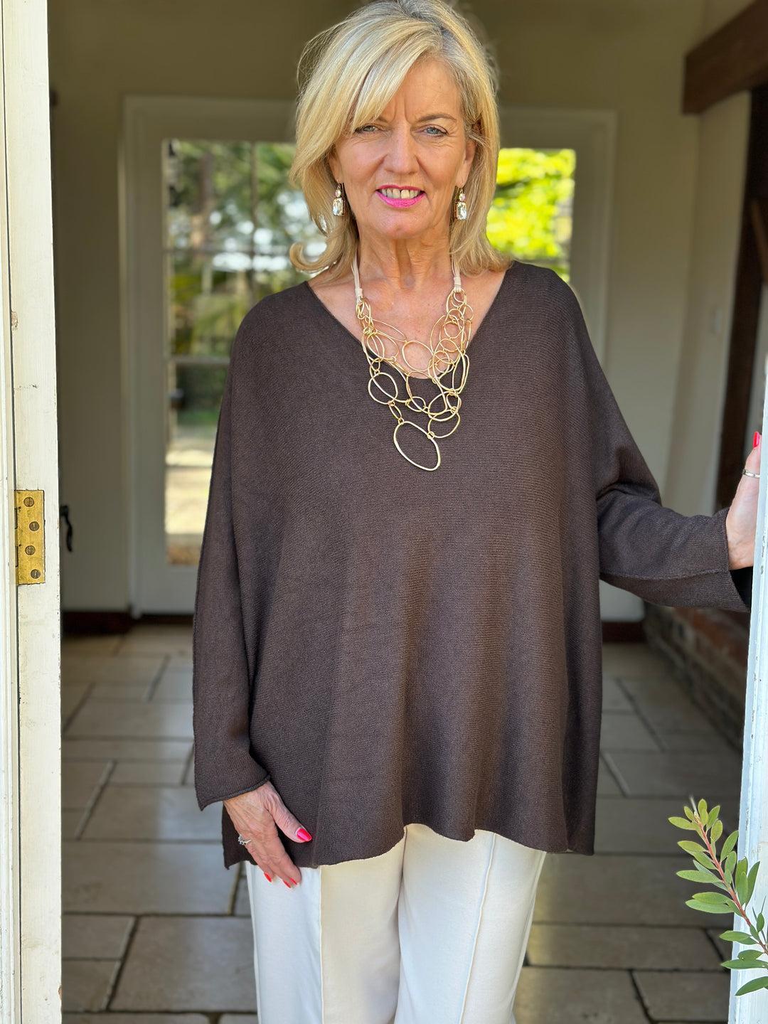 V-Neck Knitted Jumper | Truffle