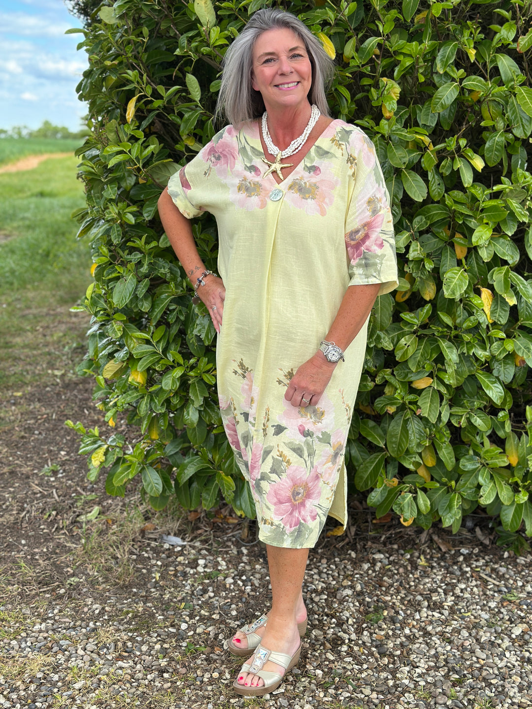 Linen Blend Floral Dress | Lemon