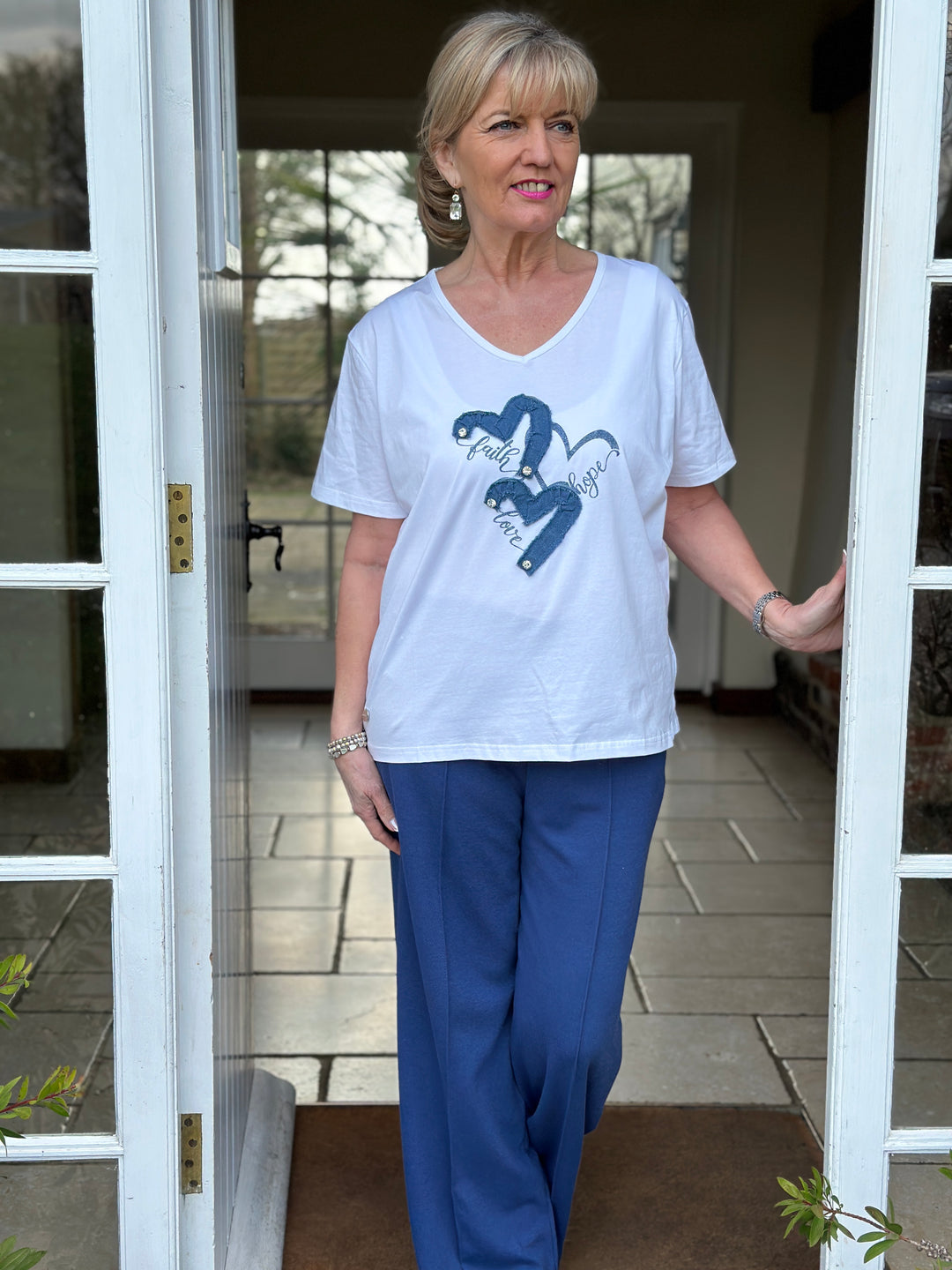 Denim Heart Embellished T-Shirt - Malissa J | White