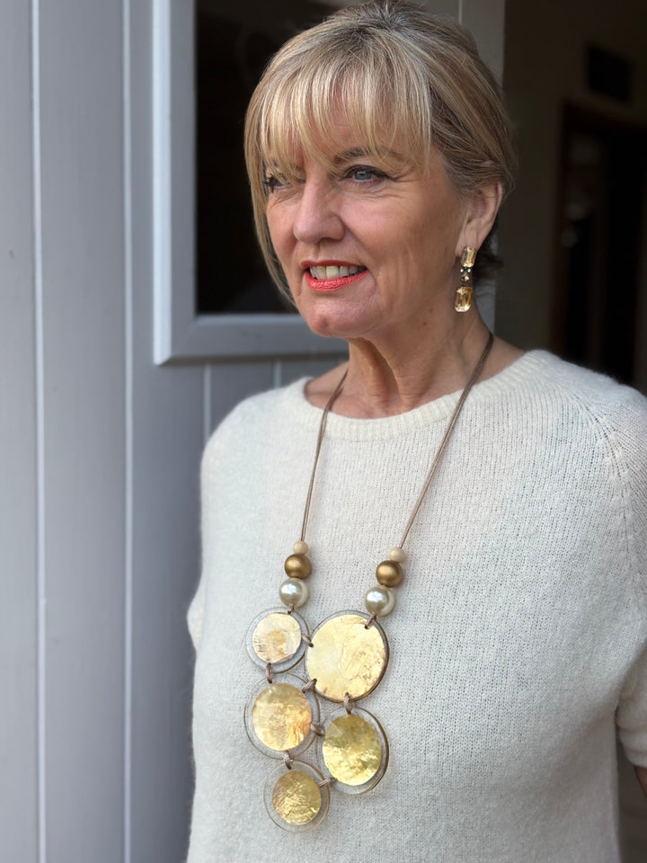 Metallic Multi Large Disc Necklace | Gold