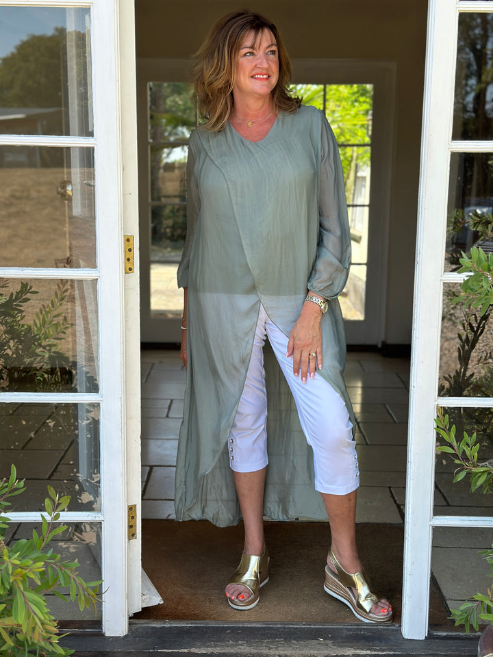 Silk Longline Cross Over Top | Slate