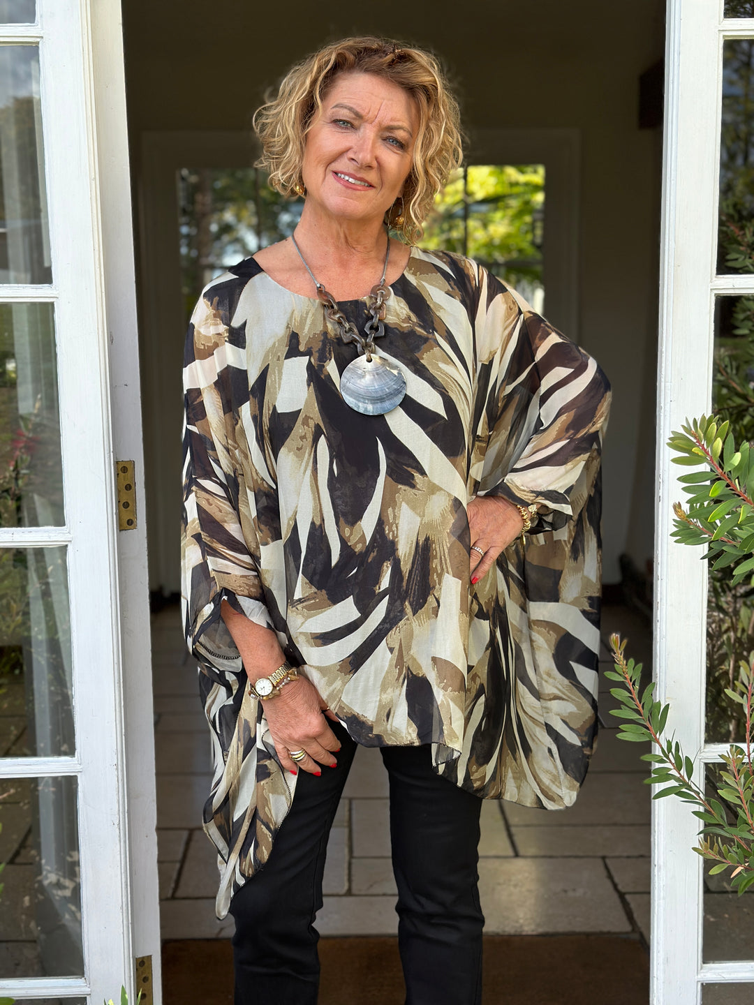 Mia Brushstroke Silk Blouse | Black