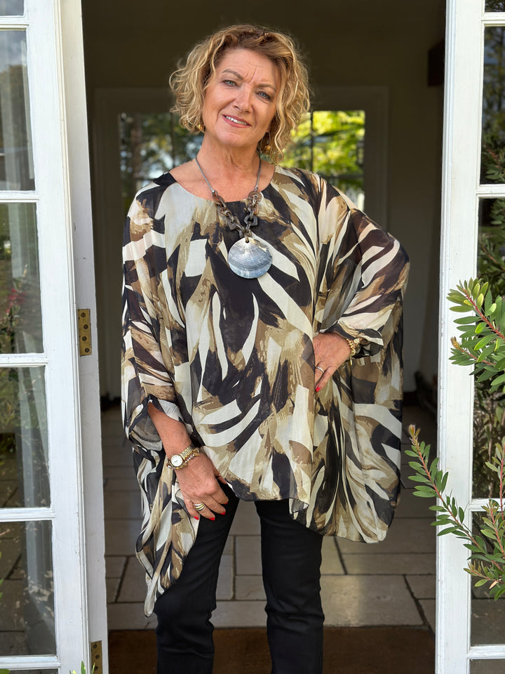 Mia Brushstroke Silk Blouse | Black