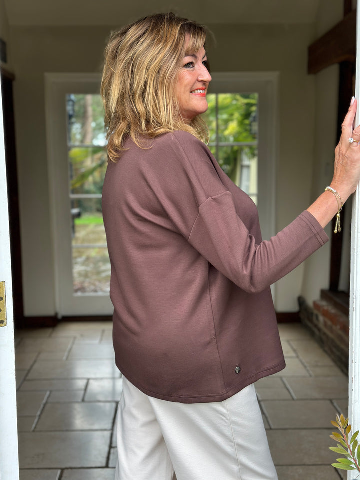 Relaxed V-Neck Long Sleeve Top - Malissa J | Chocolate Brown