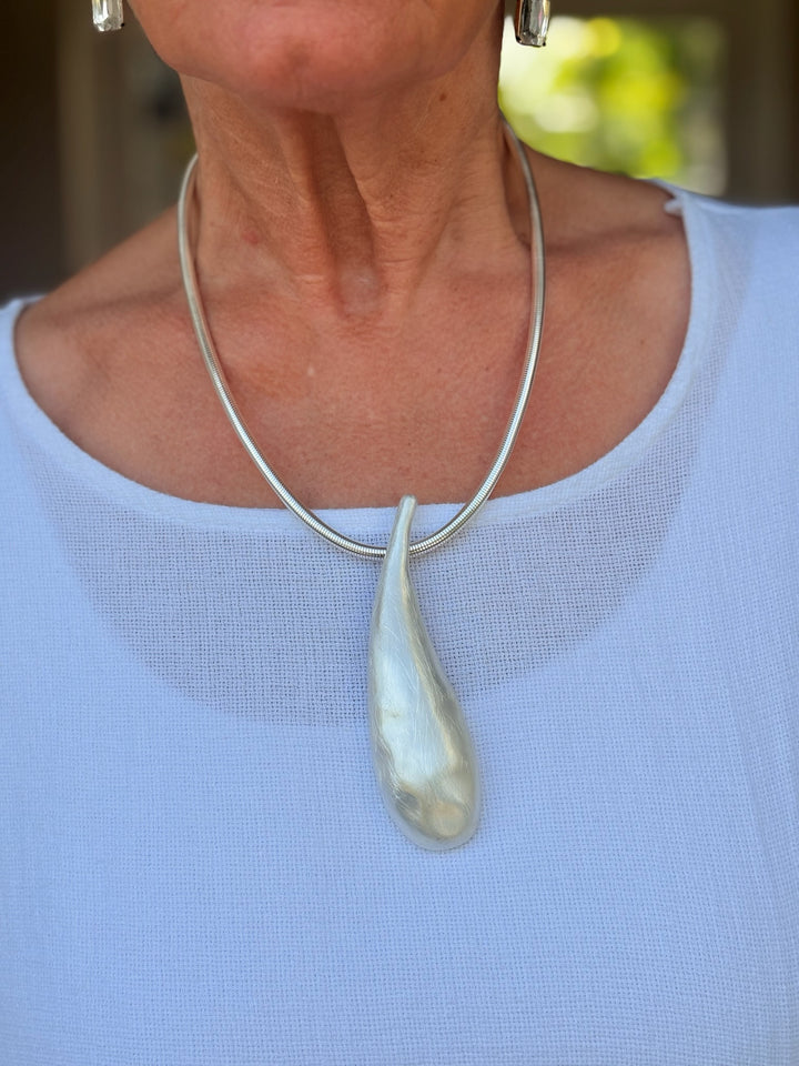 Large Tear Drop Pendant Necklace | Silver