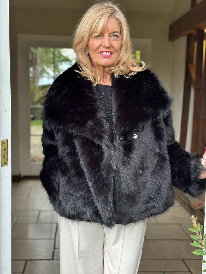 Faux Fur Collared Jacket | Black
