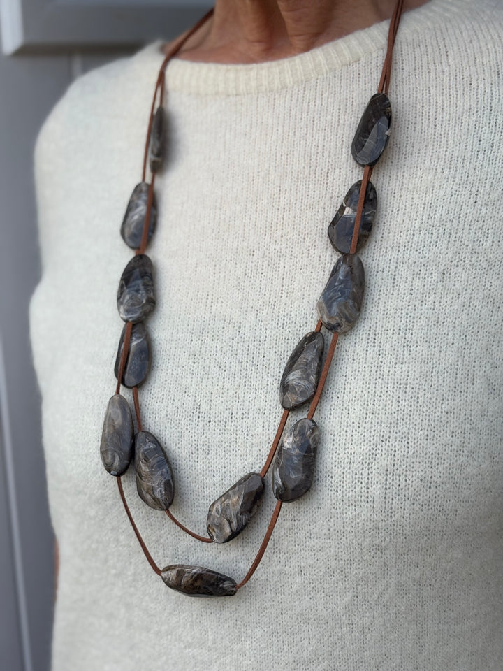 Boho Pebble Long Necklace | Brown