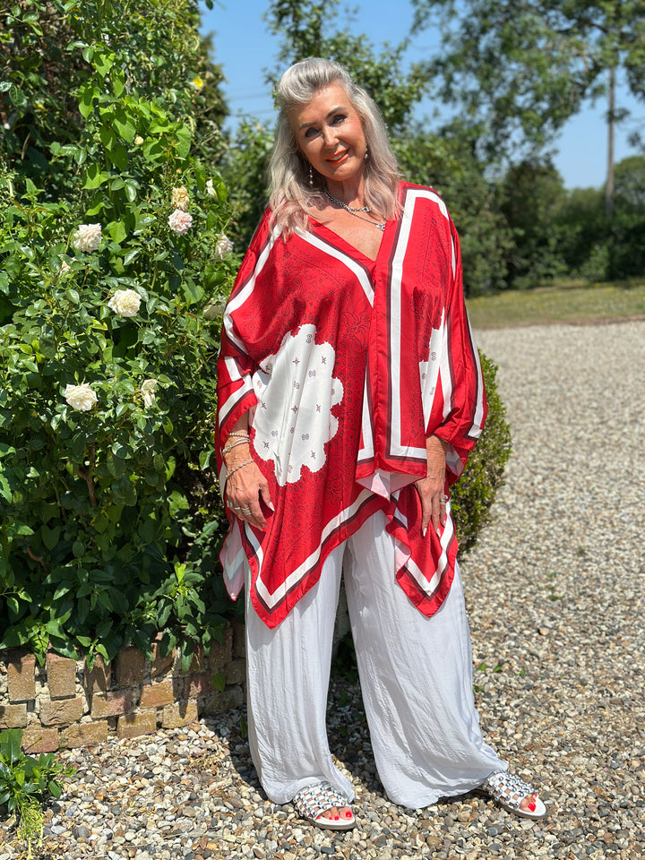 Paisley Kaftan Top | Red & White