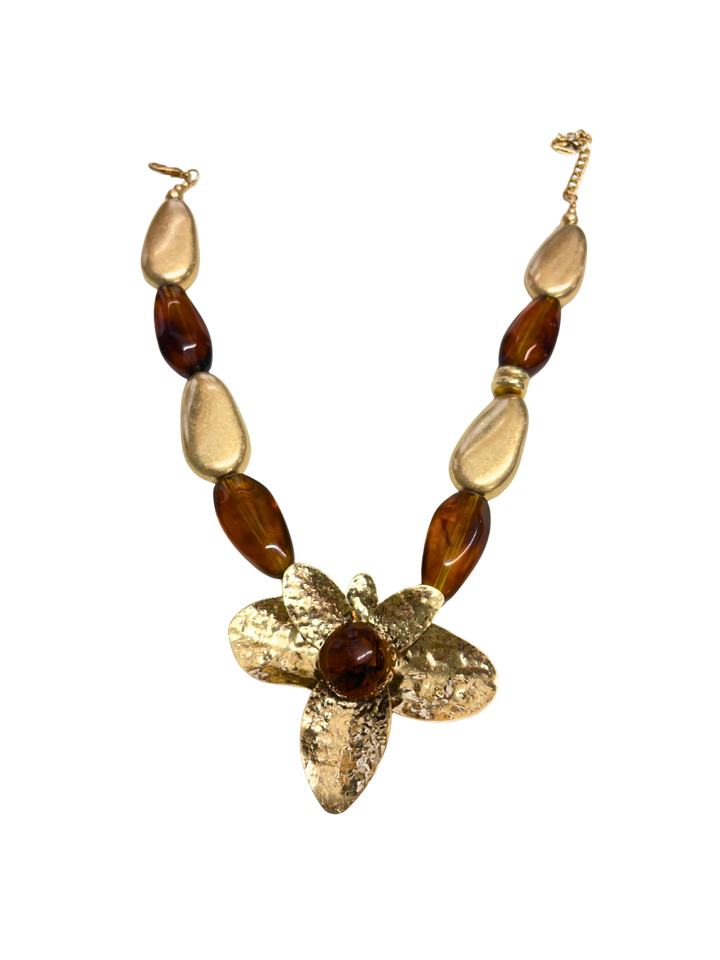 Gold Flower Pebble Necklace