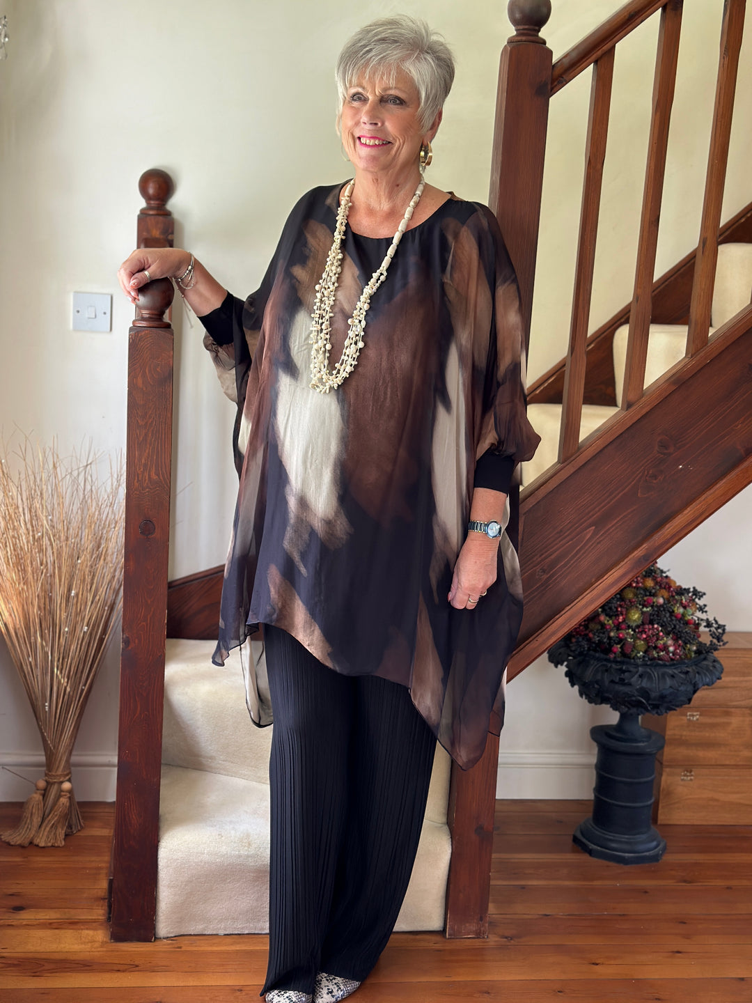 Bella Watercolour Silk Blouse | Black