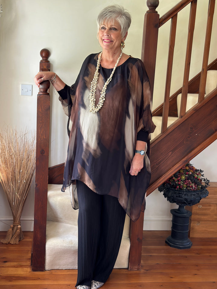 Bella Watercolour Silk Blouse | Black