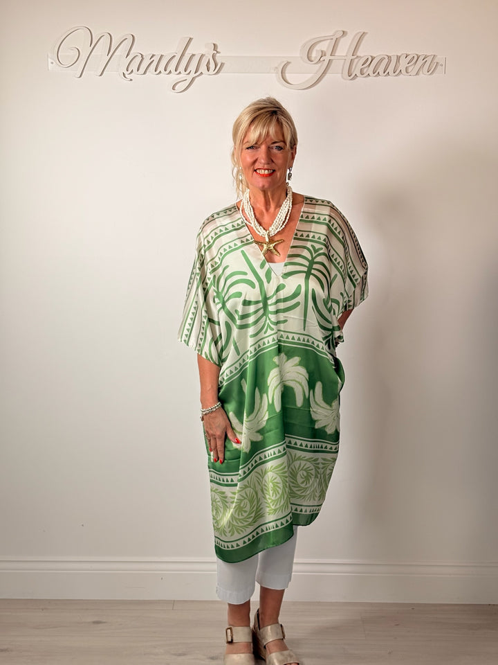 Silk-Blend Tropical Print Kaftan | Green