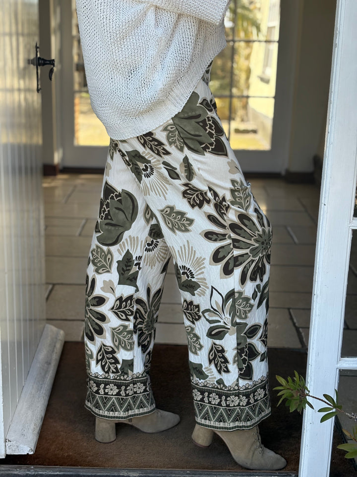 Botanical Print Wide Leg Trouser - Malissa J | Khaki