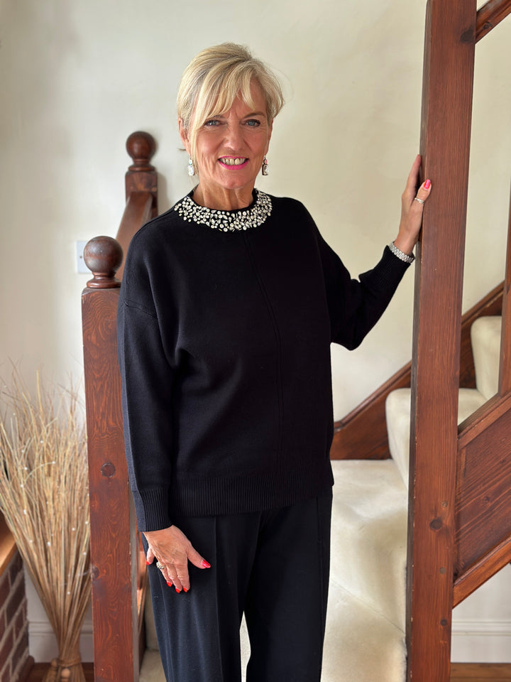 Embellished Neckline Jumper - Malissa J | Black