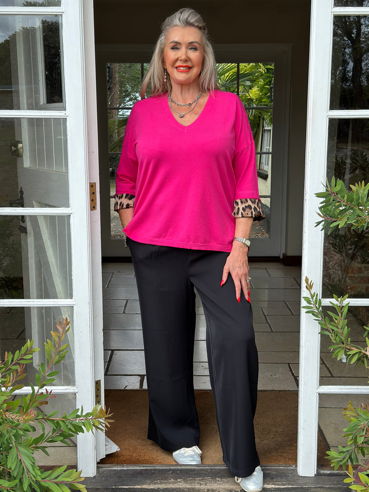 Leopard Cuff Jumper - Malissa J | Fuchsia