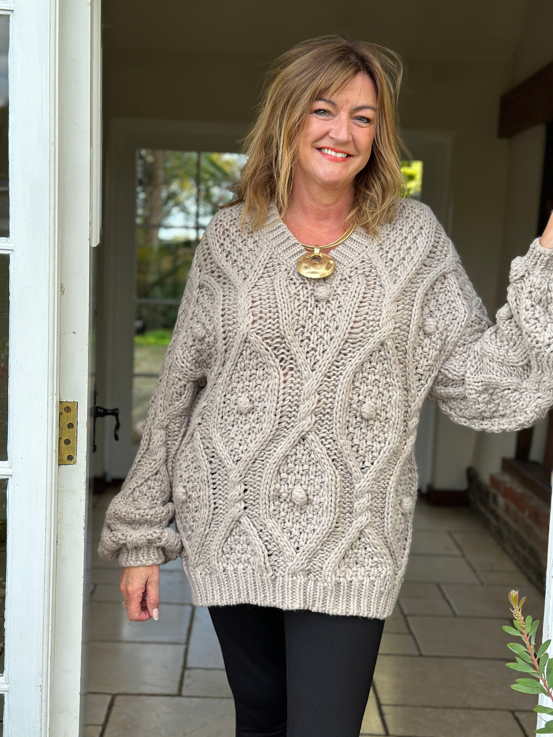 Bobble Cable Chunky Jumper| Taupe