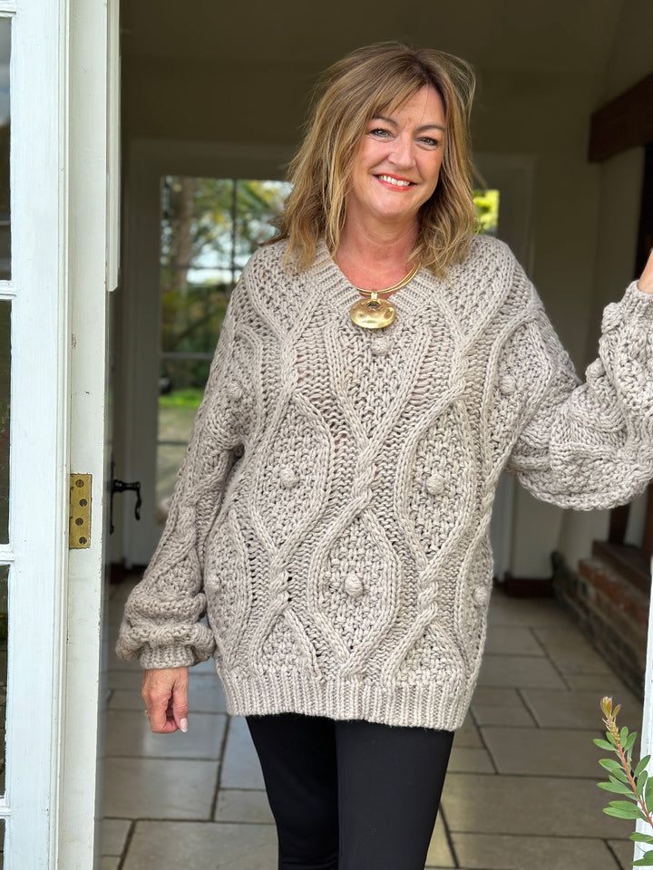 Bobble Cable Chunky Jumper| Taupe