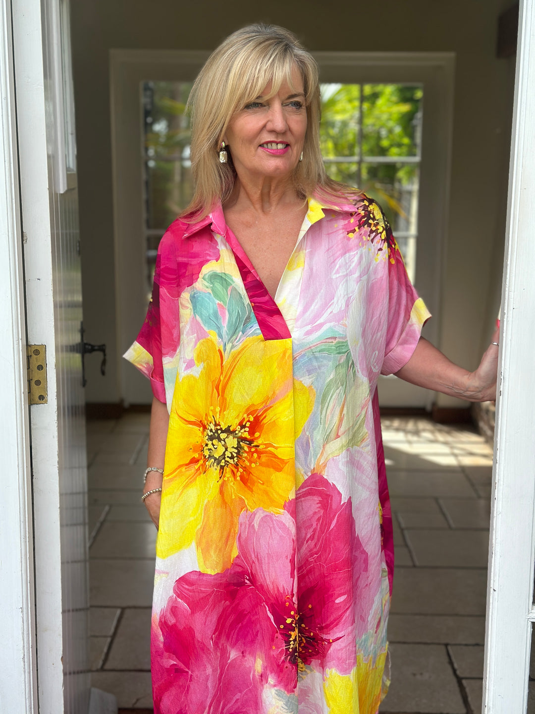Watercolour Floral Sun Dress | Fuchsia