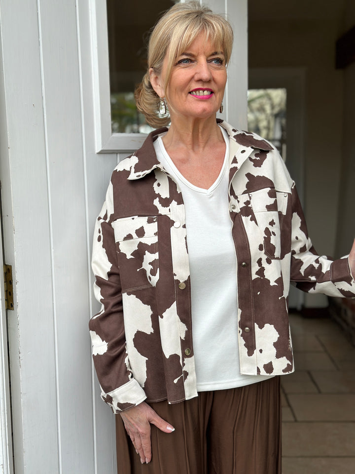 Cow Print Faux Suede Western Jacket - Malissa J