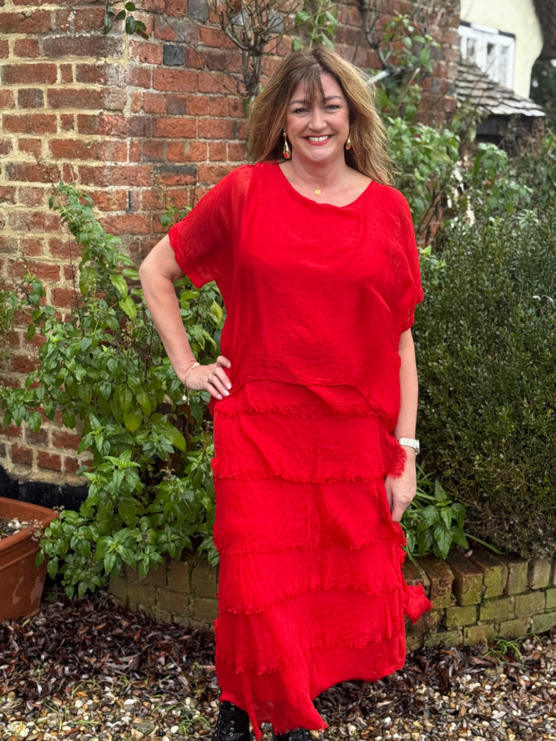 Silk Tiered Ruffle Dress | Ruby Red