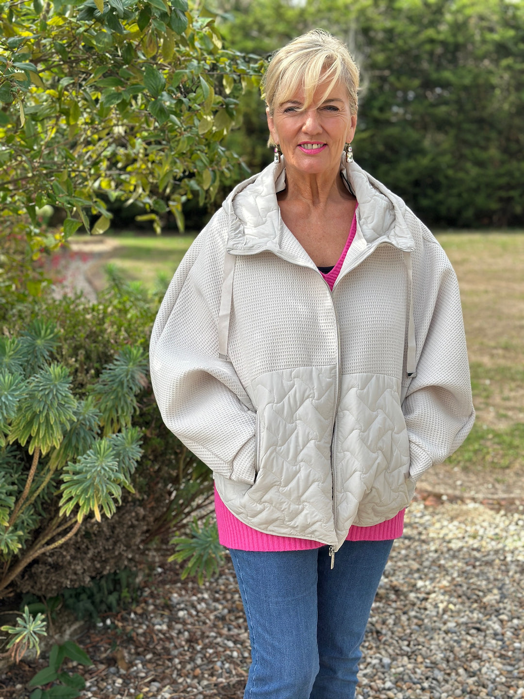Textured Quilted Zip Jacket | Cream