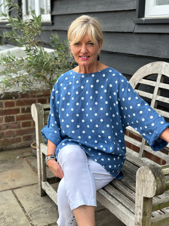 Linen Polka Dot Top | Denim & White
