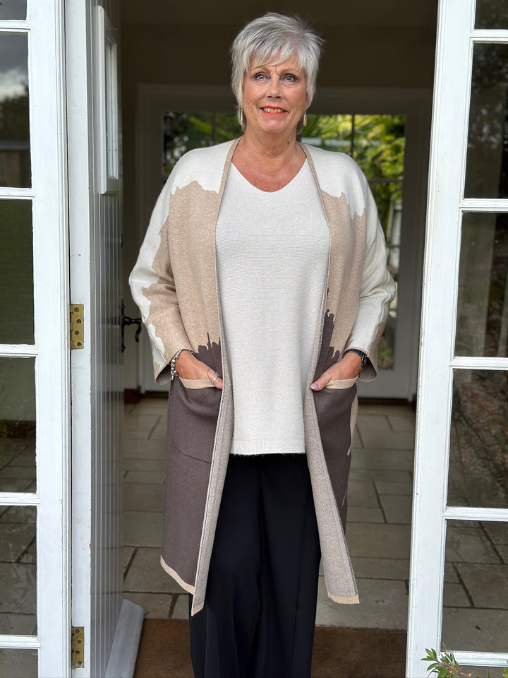 Long Line Knitted Pocket Cardigan | Neutral