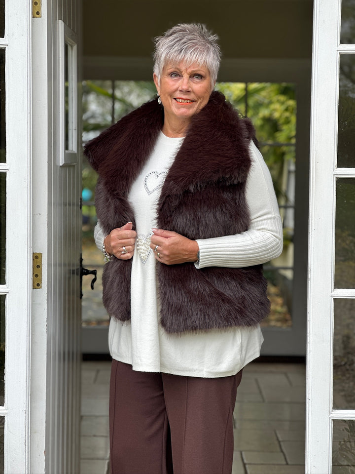 Fluffy Faux Fur Gilet | Brown