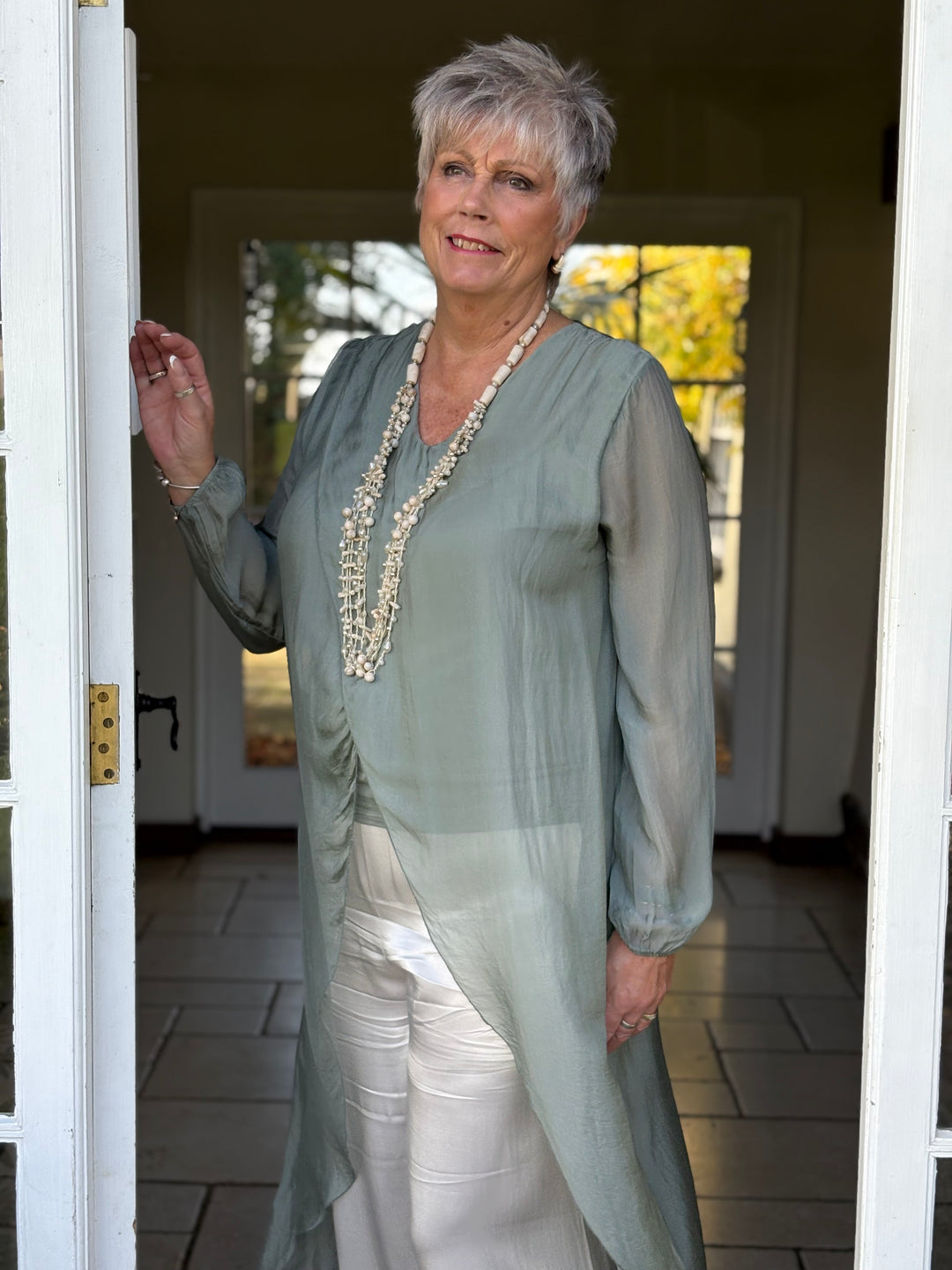 Silk Longline Cross Over Top | Slate