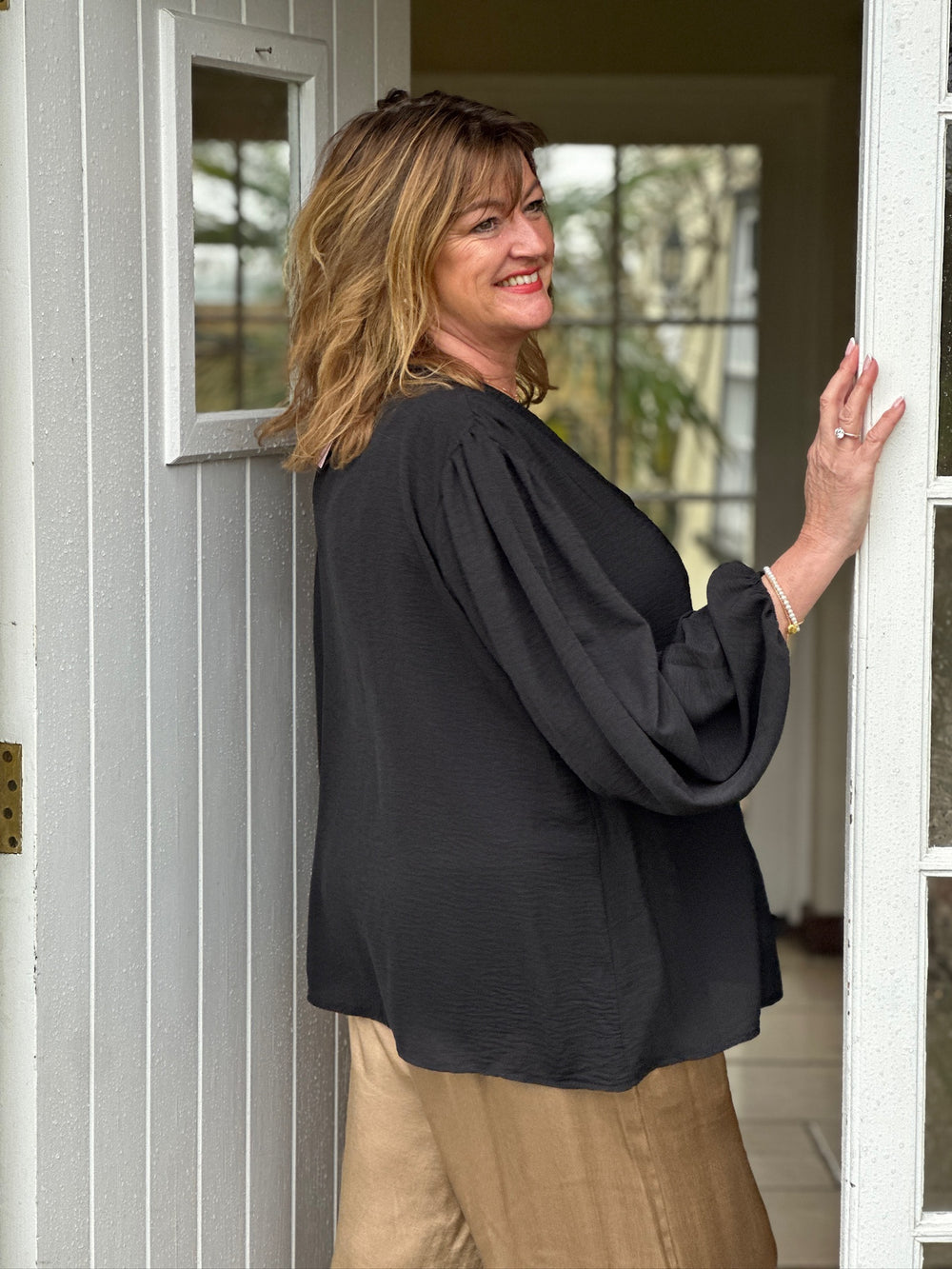 Button Detail Blouse | Black - Mandy's Heaven 